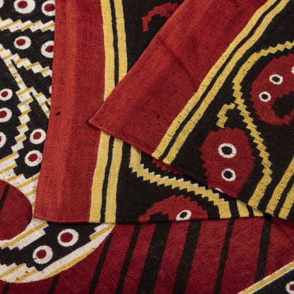 Sanskriti Vintage Saree Red Pure Cotton Paisley Printed Craft Fabric 5+Yard Sari