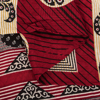 Sanskriti Vintage Saree Red Pure Cotton Paisley Printed Craft Fabric 5+Yard Sari