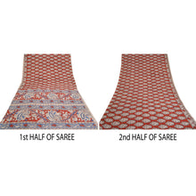 Load image into Gallery viewer, Sanskriti Vintage Sarees Red Hand Block Print Kalamkari Pure Cotton Sari Fabric
