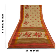 Load image into Gallery viewer, Sanskriti Vintage Sarees Cream Printed 100% Pure Cotton Sari 5yd Craft Fabric

