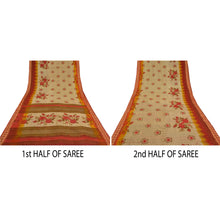 Load image into Gallery viewer, Sanskriti Vintage Sarees Cream Printed 100% Pure Cotton Sari 5yd Craft Fabric
