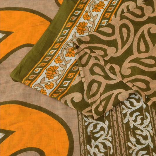 Sanskriti Vintage Sarees Green 100% Pure Cotton Printed Sari Soft Craft Fabric