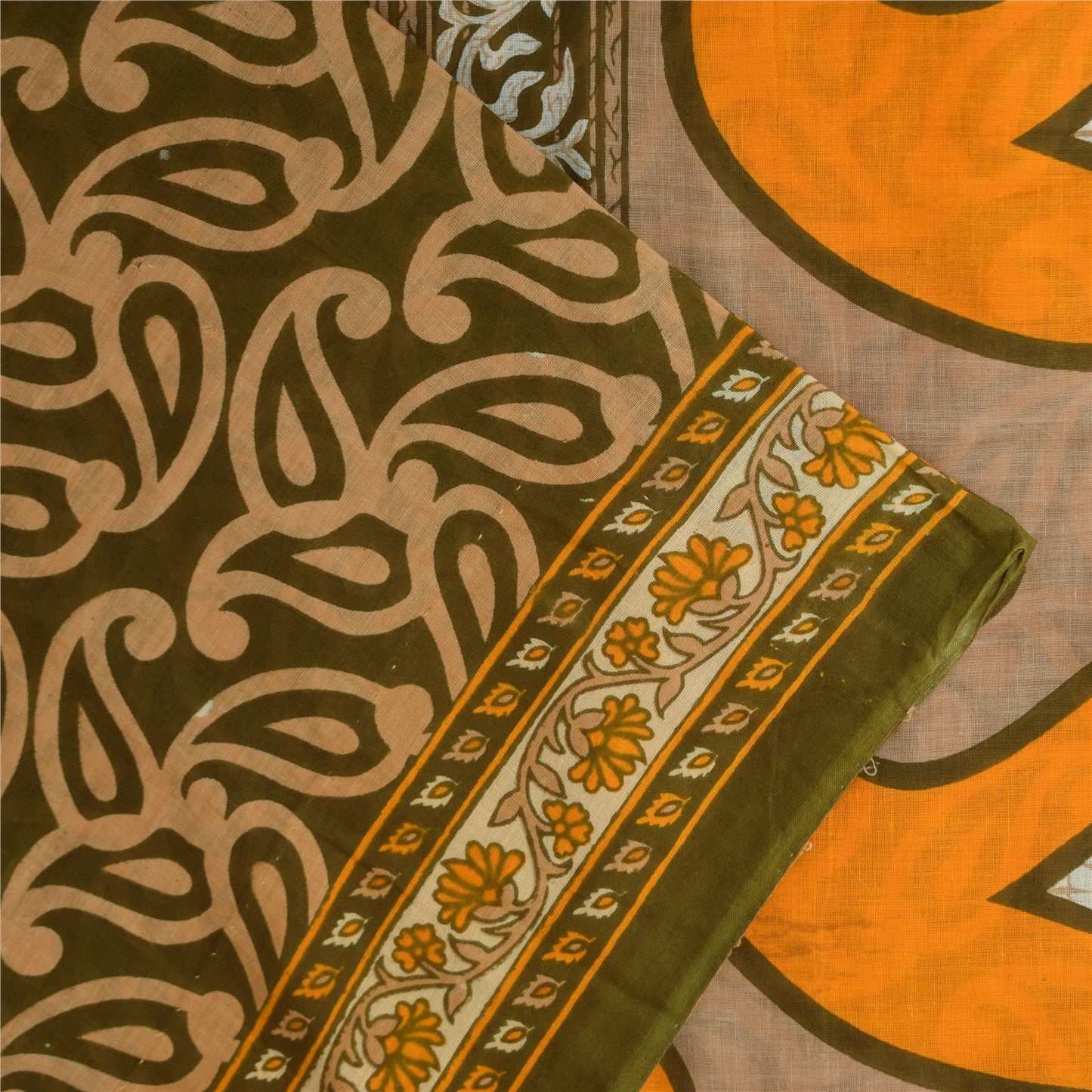 Sanskriti Vintage Sarees Green 100% Pure Cotton Printed Sari Soft Craft Fabric