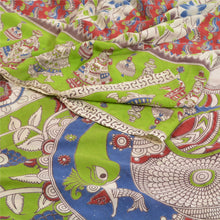 Load image into Gallery viewer, Sanskriti Vintage Sarees Handmade Peacock Kalamkari PureCotton Sari Craft Fabric
