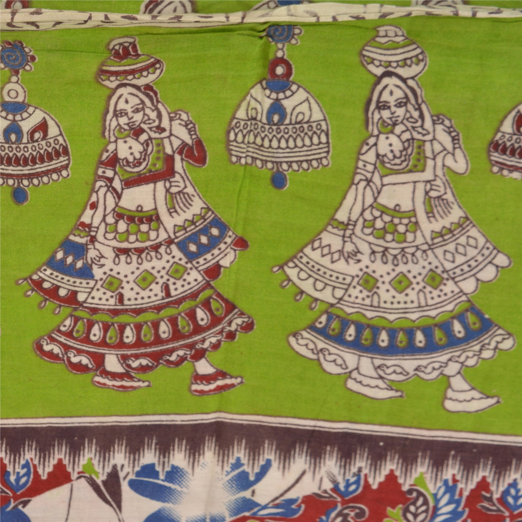 Sanskriti Vintage Sarees Handmade Peacock Kalamkari PureCotton Sari Craft Fabric