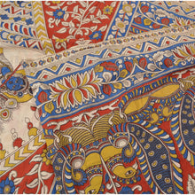 Load image into Gallery viewer, Sanskriti Vintage Sarees Red Hand made Peacock Kalamkari Pure Cotton Sari Fabric

