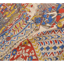 Load image into Gallery viewer, Sanskriti Vintage Sarees Red Hand made Peacock Kalamkari Pure Cotton Sari Fabric
