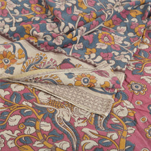 Load image into Gallery viewer, Sanskriti Vintage Sarees Blue Handmade Kalamkari Peacock PureCotton Sari Fabric
