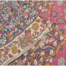 Load image into Gallery viewer, Sanskriti Vintage Sarees Blue Handmade Kalamkari Peacock PureCotton Sari Fabric
