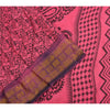 Sanskriti Vintage Sarees Pink/Black Block Print Zari Work PureCotton Sari Sustainable Fabric