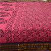Sanskriti Vintage Sarees Pink/Black Block Print Zari Work PureCotton Sari Sustainable Fabric