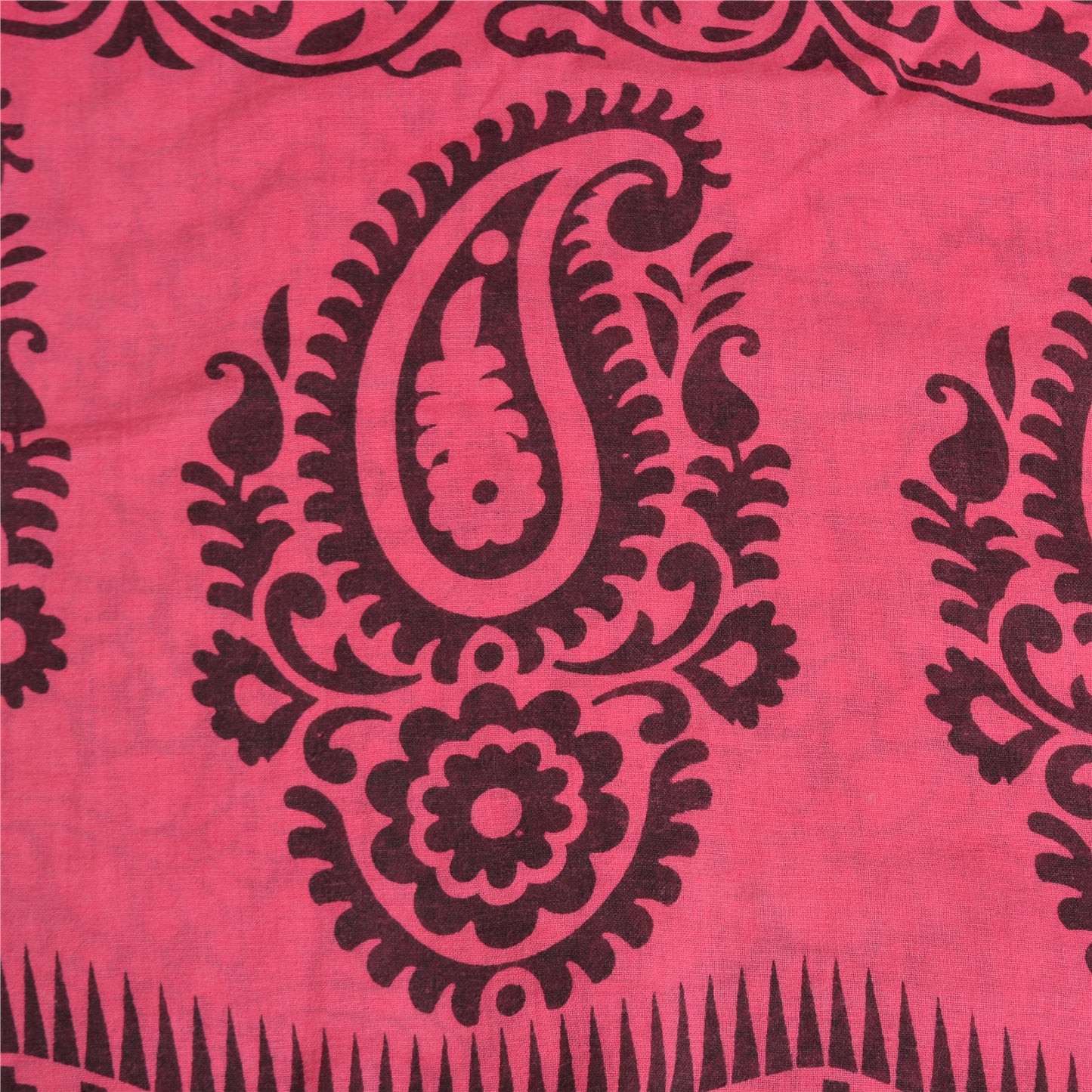 Sanskriti Vintage Sarees Pink/Black Block Print Zari Work PureCotton Sari Sustainable Fabric