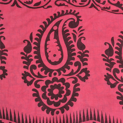 Sanskriti Vintage Sarees Pink/Black Block Print Zari Work PureCotton Sari Sustainable Fabric
