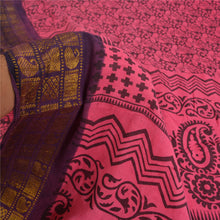 Load image into Gallery viewer, Sanskriti Vintage Sarees Pink/Black Block Print Zari Work PureCotton Sari Fabric
