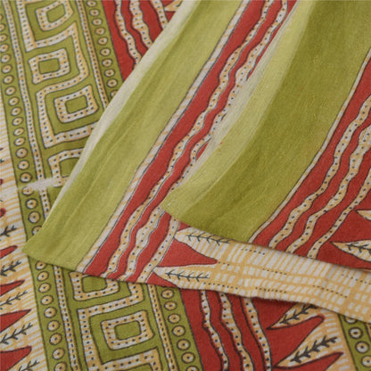 Sanskriti Vintage Sarees Indian Red Pure Cotton Printed Sari Soft Craft Fabric