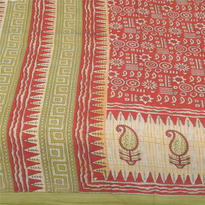 Sanskriti Vintage Sarees Indian Red Pure Cotton Printed Sari Soft Craft Fabric