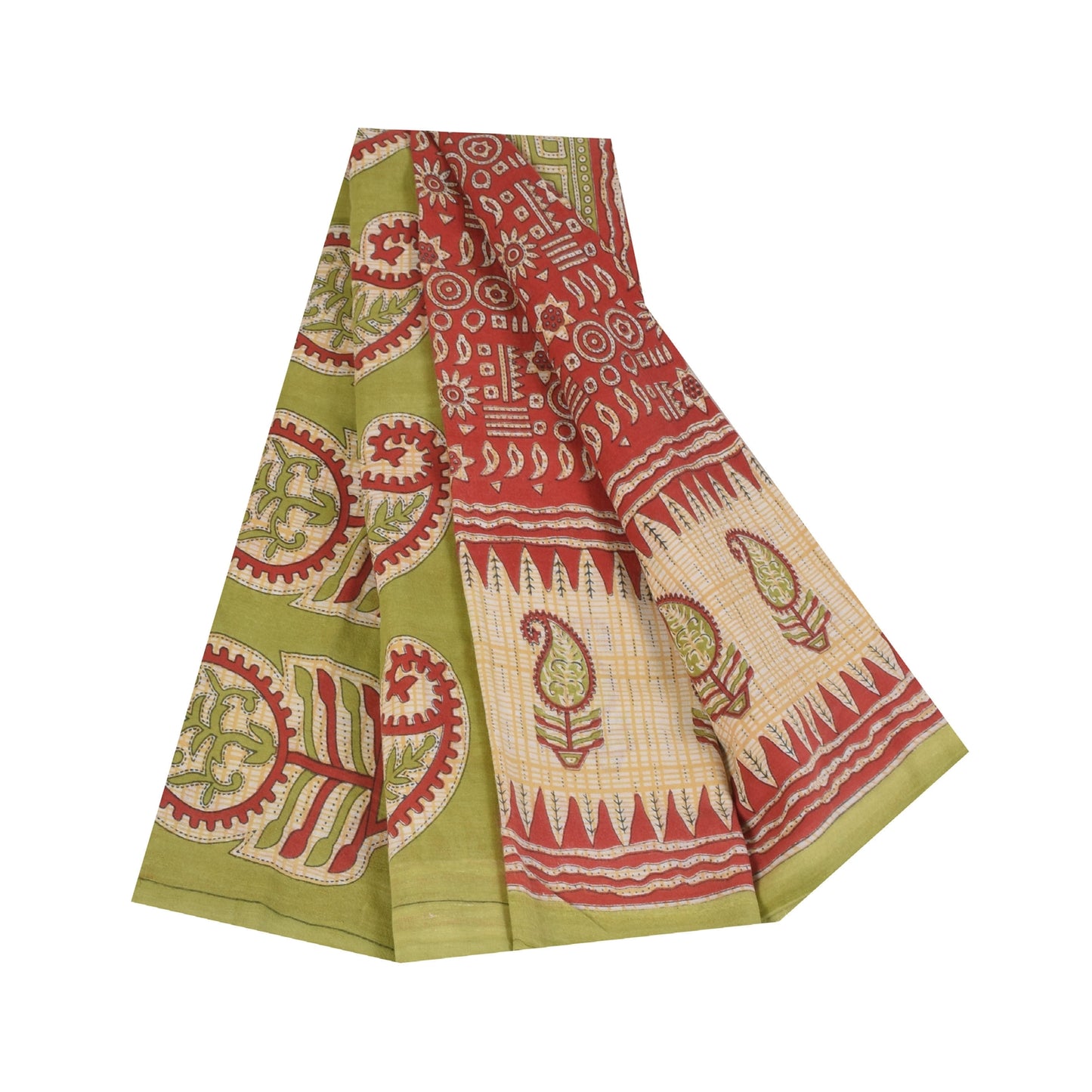 Sanskriti Vintage Sarees Indian Red Pure Cotton Printed Sari Soft Craft Fabric