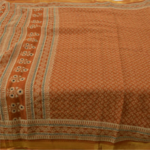 Load image into Gallery viewer, Sanskriti Vintage Sarees Brown Zari Border Pure Cotton Printed Sari Craft Fabric
