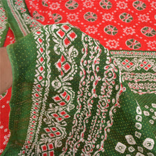 Load image into Gallery viewer, Sanskriti Vintage Sarees Red/Green Bandhani/Batik Print Pure Cotton Sari Fabric
