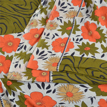 Load image into Gallery viewer, Sanskriti Vintage Sarees Green/Ivory Pure Cotton Printed Sari 5yd Craft Fabric
