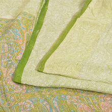 Load image into Gallery viewer, Sanskriti Vintage Sarees Cream/Green Printed Pure Cotton Sari 5yd Craft Fabric
