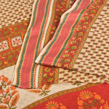 Load image into Gallery viewer, Sanskriti Vintage Sarees Cream/Red Pure Cotton Printed Sari Floral Craft Fabric
