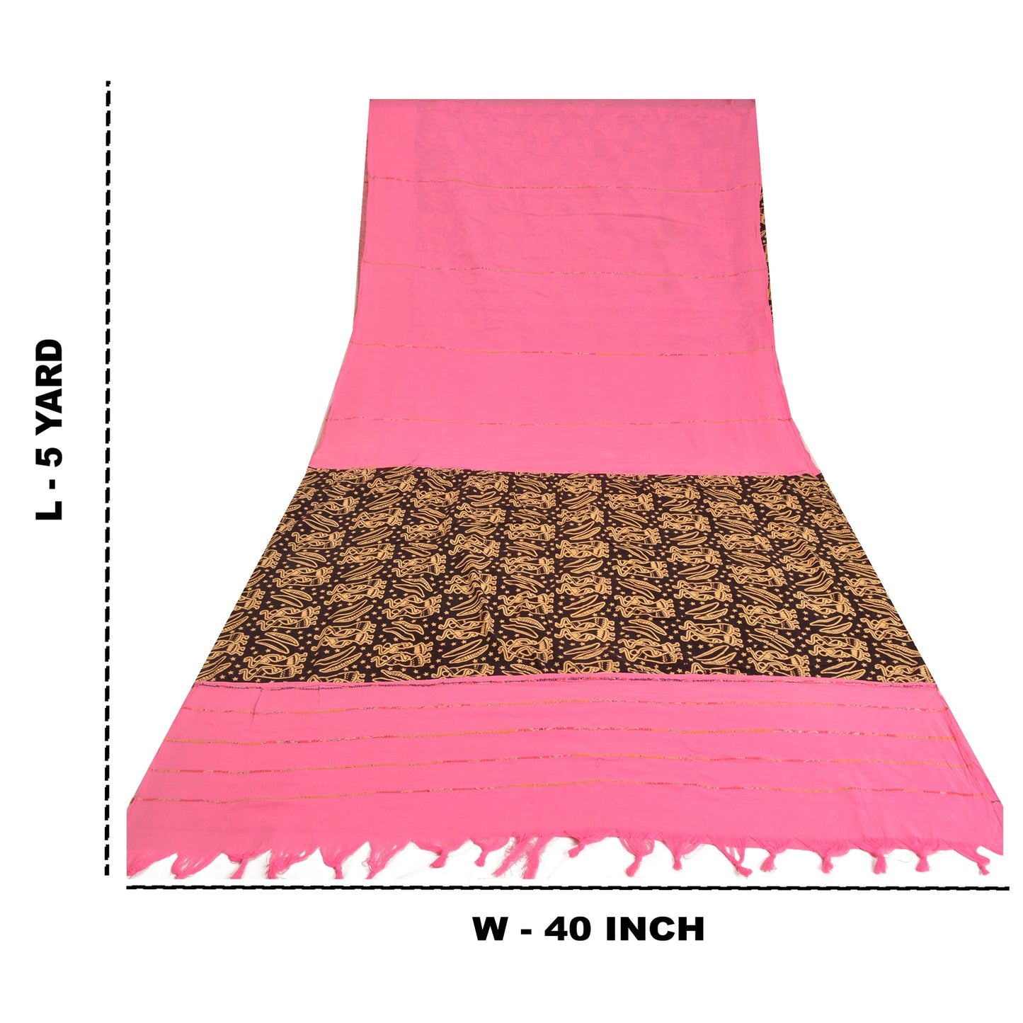 Sanskriti Vintage Sarees Pink/Black Human Printed Pure Cotton Sari Craft Sustainable Fabric