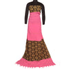Sanskriti Vintage Sarees Pink/Black Human Printed Pure Cotton Sari Craft Sustainable Fabric