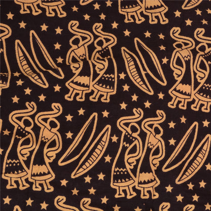 Sanskriti Vintage Sarees Pink/Black Human Printed Pure Cotton Sari Craft Sustainable Fabric