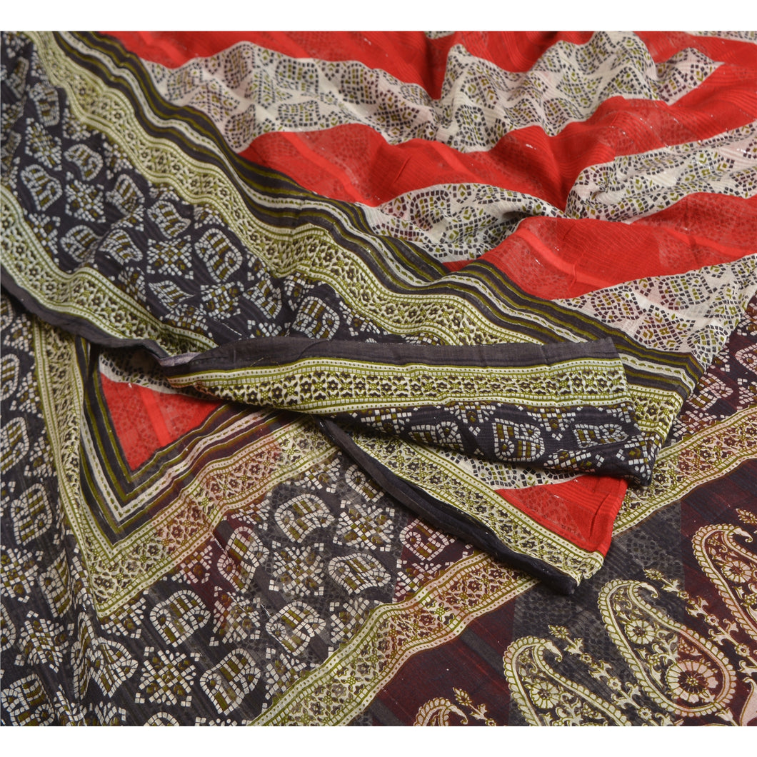 Sanskriti Vintage Sarees Multi 100% Pure Cotton Printed Woven Sari Craft Fabric