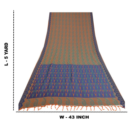 Sanskriti Vintage Sarees Indian Peach Pure Cotton Woven Sari Soft Craft Sustainable Fabric