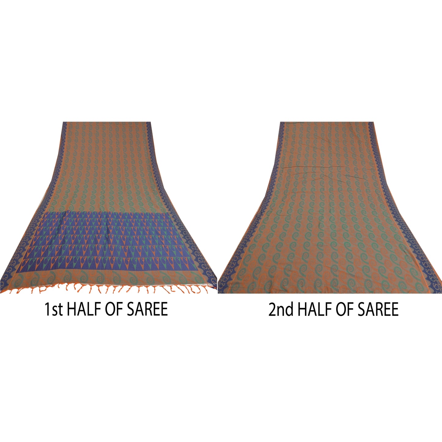 Sanskriti Vintage Sarees Indian Peach Pure Cotton Woven Sari Soft Craft Sustainable Fabric