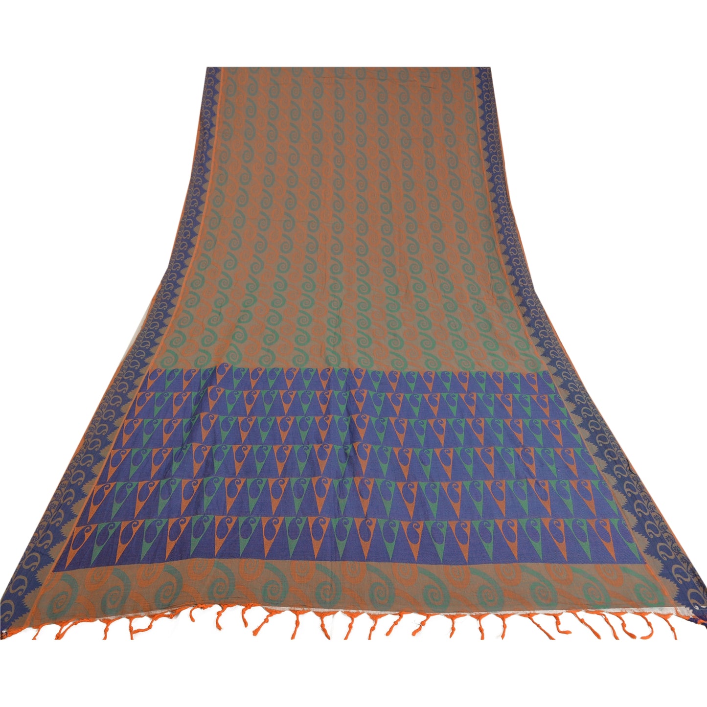 Sanskriti Vintage Sarees Indian Peach Pure Cotton Woven Sari Soft Craft Sustainable Fabric
