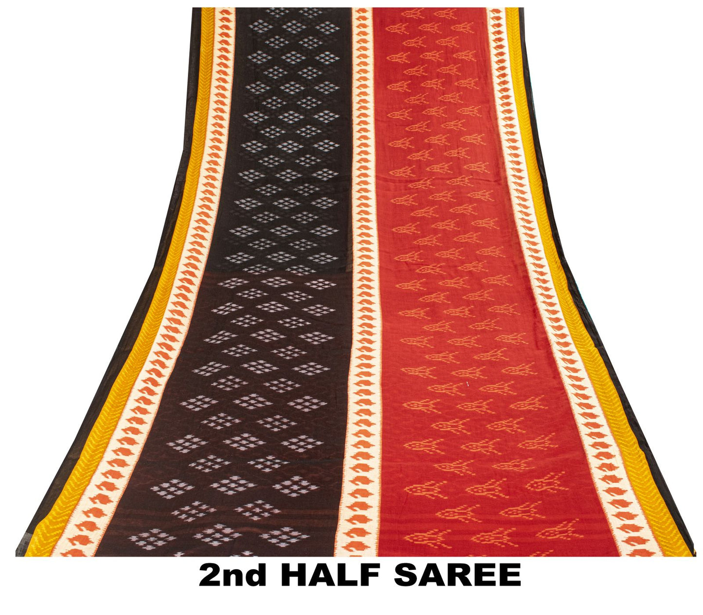 Sanskriti Vintage Saree Red-Black 100% Pure Cotton Ikat Print Sari Fabric 5+Yard