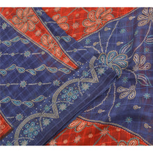 Load image into Gallery viewer, Sanskriti Vintage Sarees Blue/Red 100% Pure Cotton Printed Sari 5yd Craft Fabric

