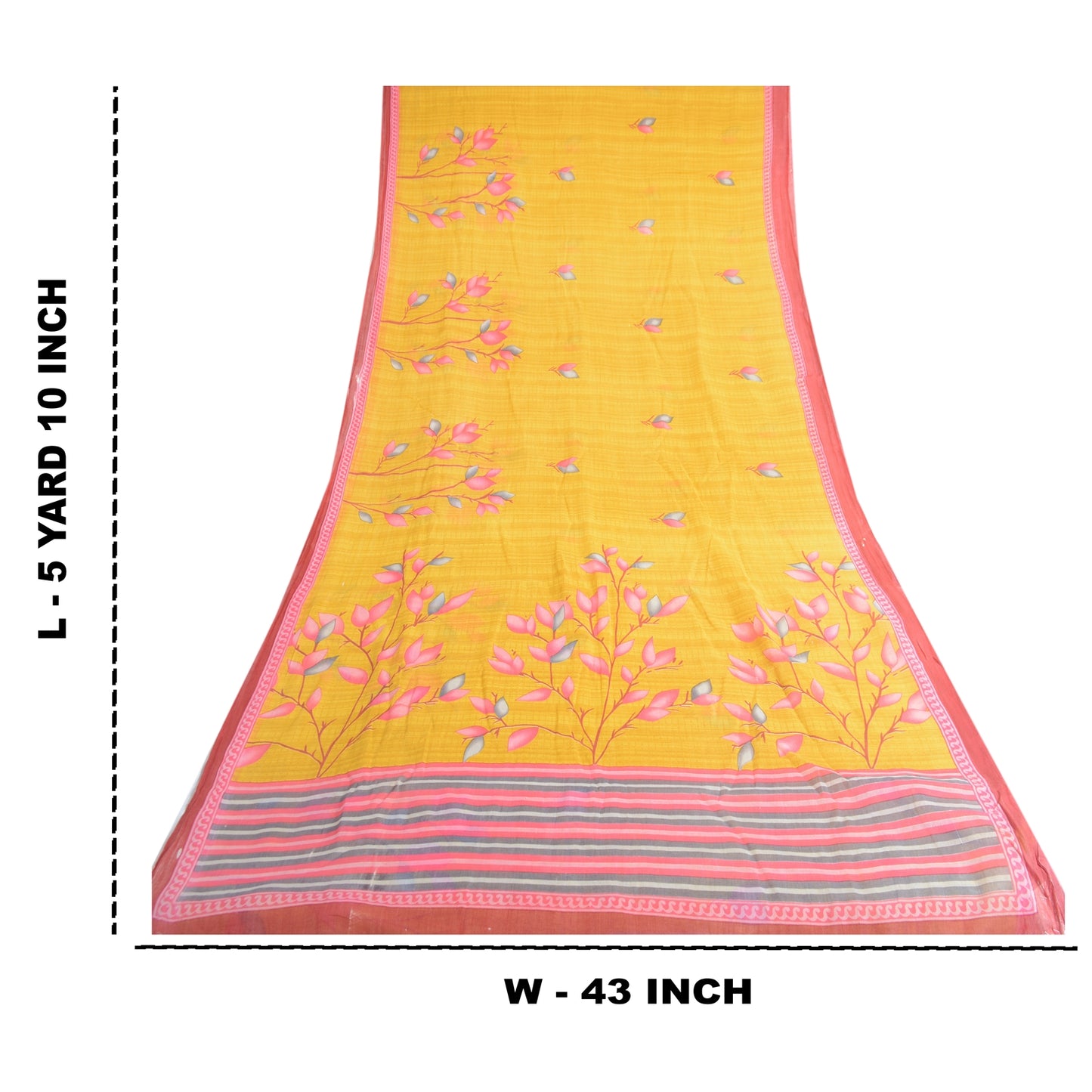 Sanskriti Vintage Sarees Indisk Gul Ren Bomuld Trykt Sari 5yd Håndværksmæssigt Bæredygtigt Stoff