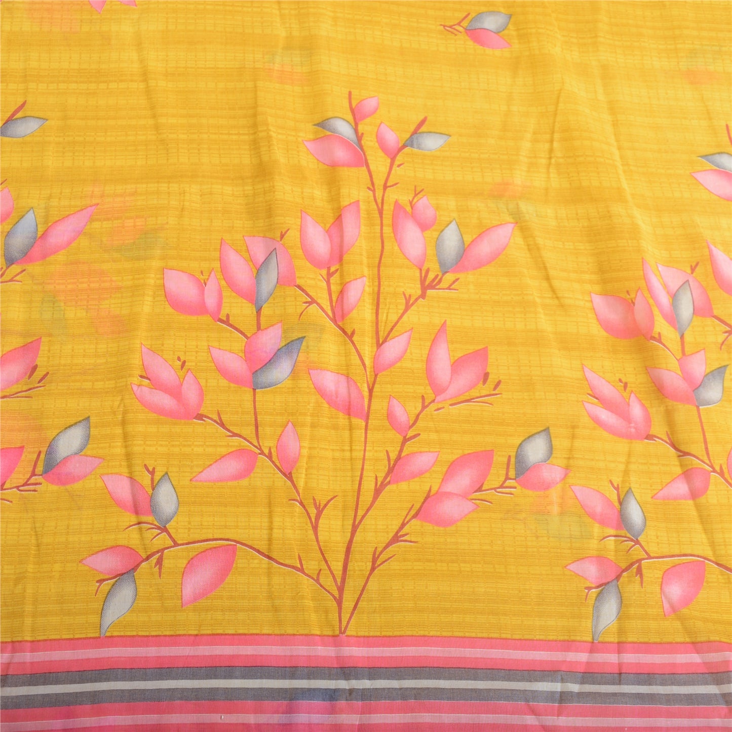 Sanskriti Vintage Sarees Indisk Gul Ren Bomuld Trykt Sari 5yd Håndværksmæssigt Bæredygtigt Stoff