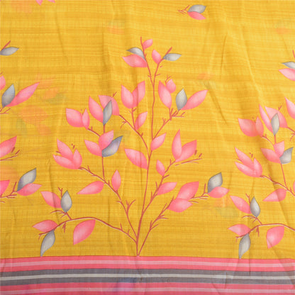 Sanskriti Vintage Sarees Indisk Gul Ren Bomuld Trykt Sari 5yd Håndværksmæssigt Bæredygtigt Stoff