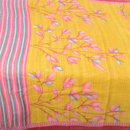 Sanskriti Vintage Sarees Indisk Gul Ren Bomuld Trykt Sari 5yd Håndværksmæssigt Bæredygtigt Stoff