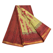 Load image into Gallery viewer, Sanskriti Vintage Sarees Green/Red Bandhani Kota Woven Pure Cotton Sari Fabric
