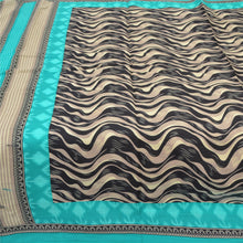 Load image into Gallery viewer, Sanskriti Vintage Sarees Black Pure Cotton Abstract/Ikat Print Sari Craft Fabric
