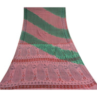 Sanskriti Vintage Sarees Pink/Green Pure Cotton Printed Sari 5yd Craft Fabric