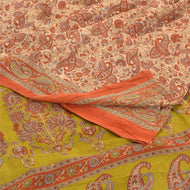 Sanskriti Vintage Sarees Indian Orange Pure Cotton Printed Sari 5yd Craft Fabric