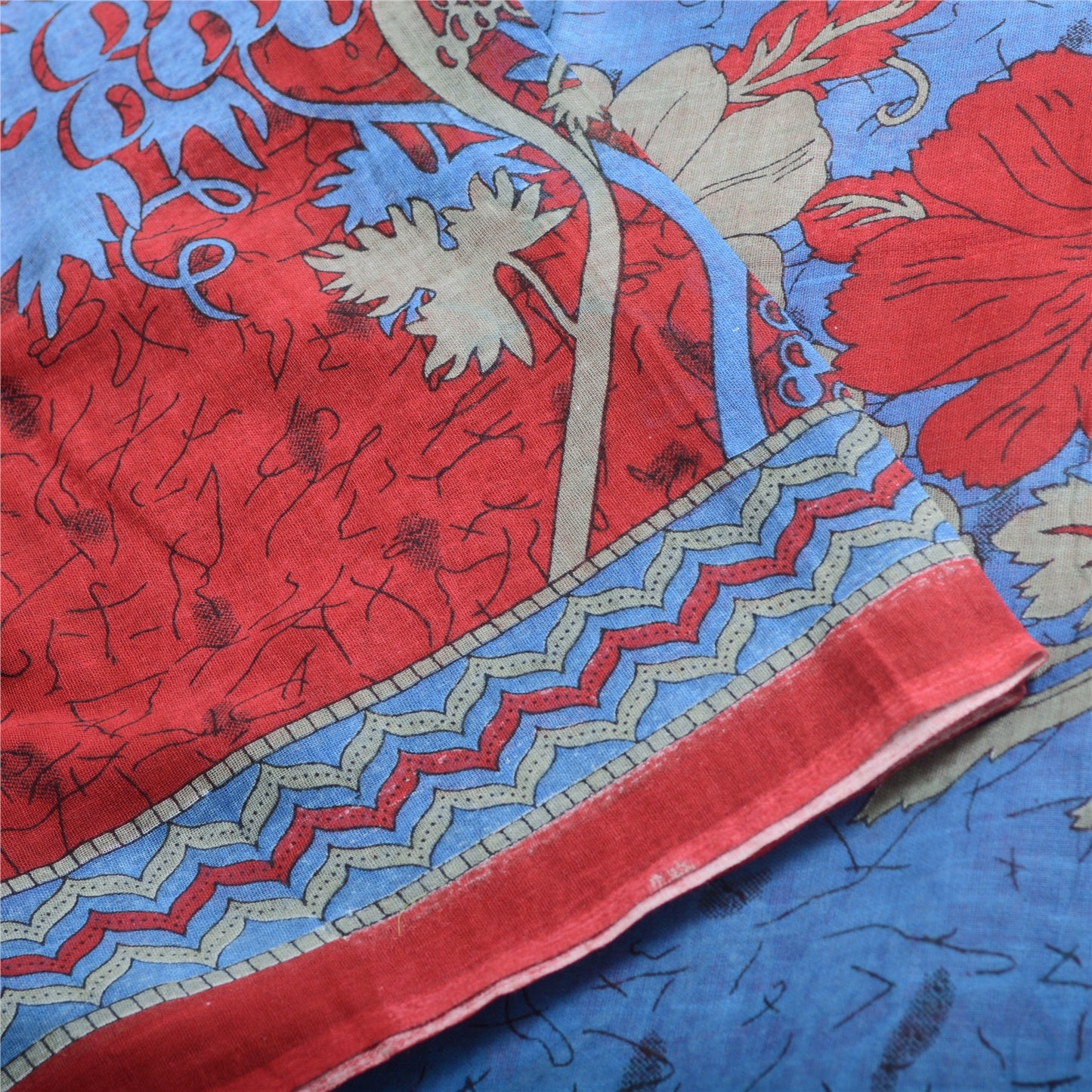 Sanskriti Vintage Sarees Red From India Pure Cotton Printed Sari Craft Sustainable Fabric