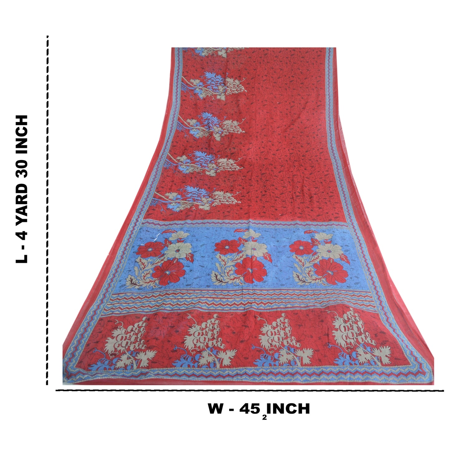 Sanskriti Vintage Sarees Red From India Pure Cotton Printed Sari Craft Sustainable Fabric
