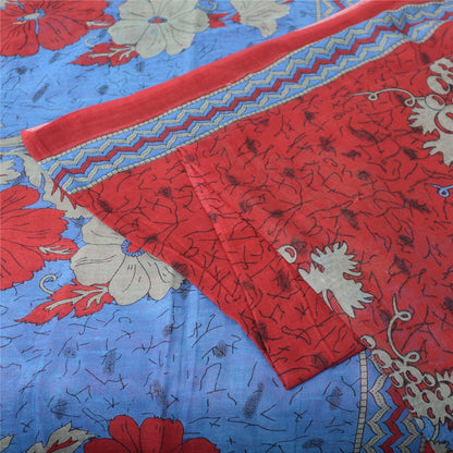 Sanskriti Vintage Sarees Red From India Pure Cotton Printed Sari Craft Sustainable Fabric