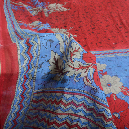 Sanskriti Vintage Sarees Red From India Pure Cotton Printed Sari Craft Sustainable Fabric