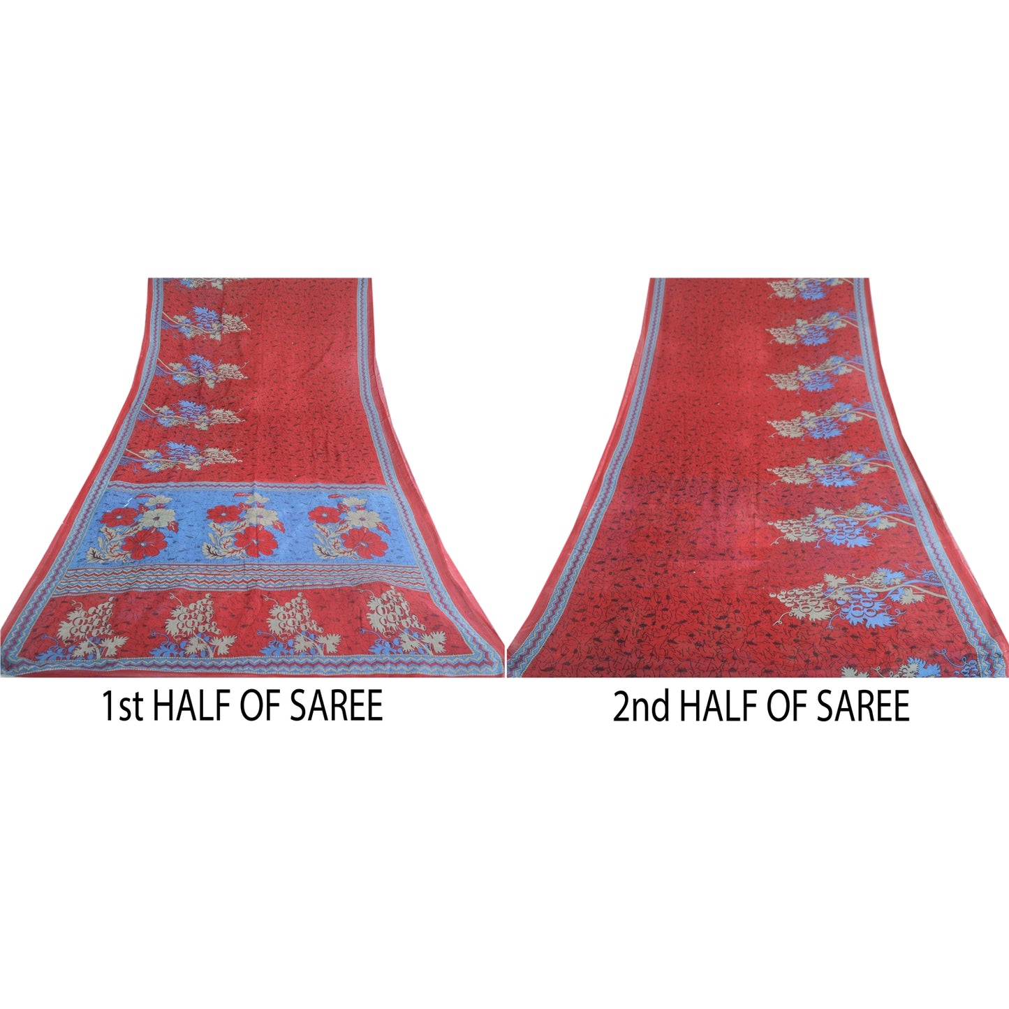 Sanskriti Vintage Sarees Red From India Pure Cotton Printed Sari Craft Sustainable Fabric