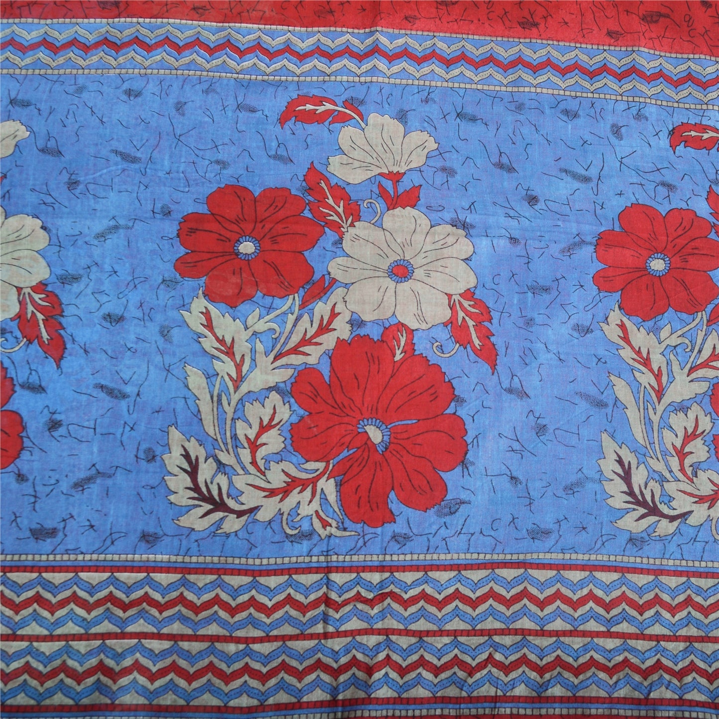 Sanskriti Vintage Sarees Red From India Pure Cotton Printed Sari Craft Sustainable Fabric