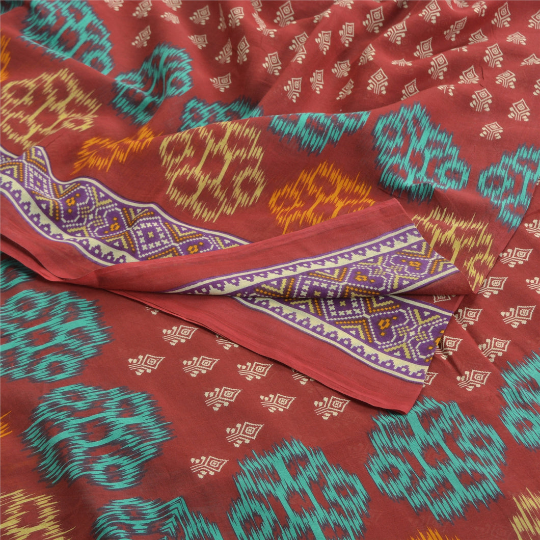 Sanskriti Vintage Sarees Red Indian Pure Cotton Printed Sari Soft Craft Fabric